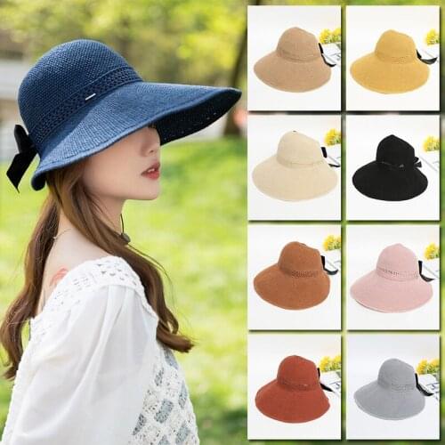 New Womans Sun Hats Female Bowknot Visor Caps Hand Made Raffia Straw Summer Cap Casual Shade Hat Empty Top Hat Girls Beach Hat