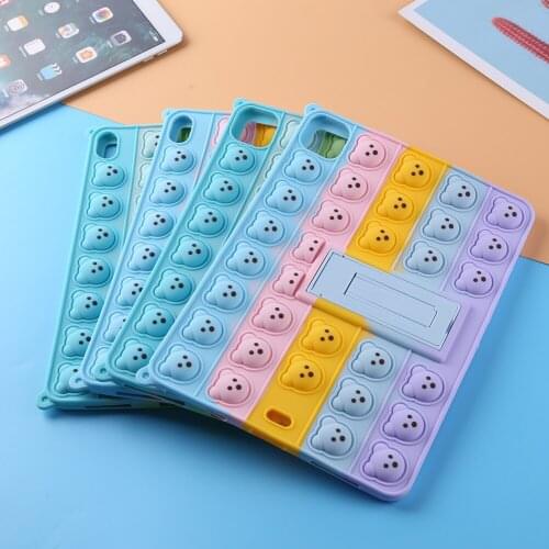 Adults Reliver Stress Toys Tablet Case Kids Bear Head Push Bubble Silicone Case for iPad Accessories Anti-fall Case