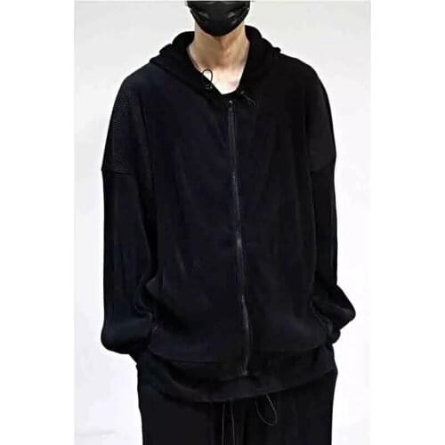 Mens new hooded striped zipper loose fashion sweater lovers spring and autumn thin large size versatile hip hop personality