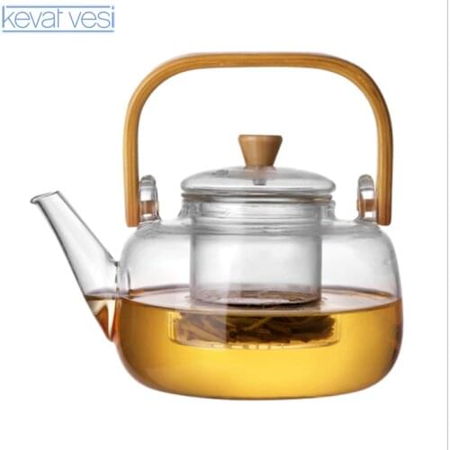 Thickened Glass Tea Pots Heat-Resistant Kettle with Bamboo Handle Can Be Used Electric Ceramic Stove Boiling Flower Tea Pot