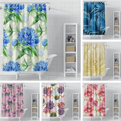 Tropical Plant Shower Curtains Sunflower Green Leaves Printed Waterproof And Washable Polyester Curtains For Bathroom Decoration