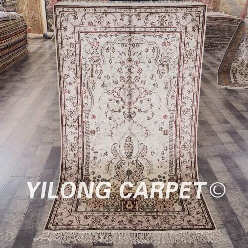 YILONG 3'x5' Antique persian floral silk area carpet beige oriental rugs sale (YHW321B3x5)