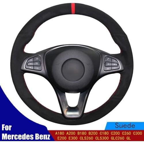 Car Steering Wheel Cover Black Suede For Mercedes Benz A180 A200 B180 B200 C180 C200 C260 C300 E200 E300 CLS260 CLS300 GLC260 GL