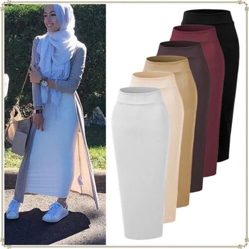 Woman Suede Pencil Skirt Muslim Traditional Ethnic Costumes Bodycon Solid Black Middle East Arab Islamic Lady Skirt Outfits