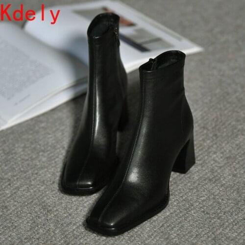 2021 Fashion Square Heel Square heel Ankle Boots Women Side Zip Party Dress Office Lady Daily Shoes Black Khaki Plus Size 35-40