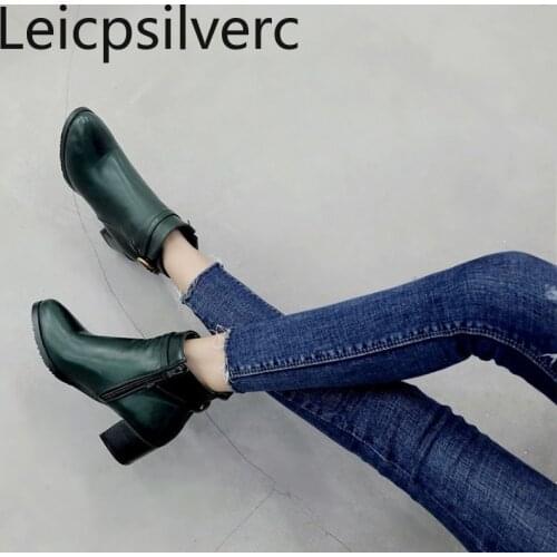Womens Boots winter new style Round head zipper Thick heel High heel Womens short Boots plus size 32-46