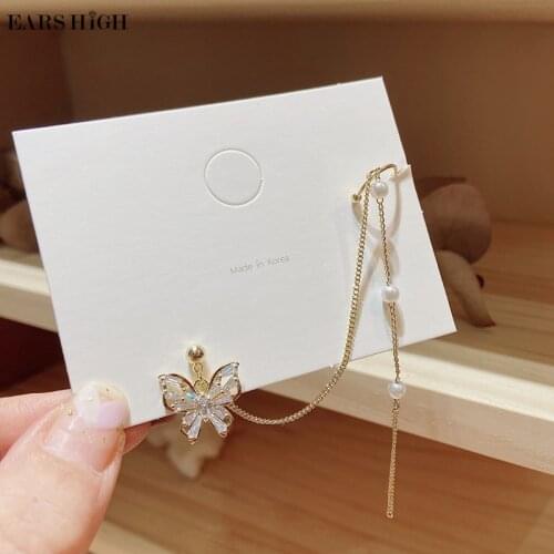 EARS HIGH New Korean Delicate Micro Paved Zircon Butterfly Drop Earrings For Women Girls Fashion Metal Line Pendientes Jewelry