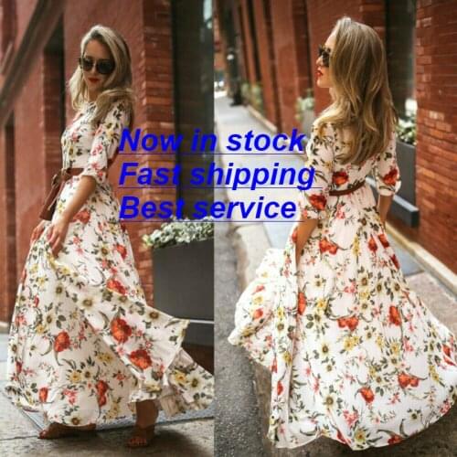 New Women Boho Floral Maxi Dress Summer Fresh Long Sleeve Draped Gwons Dresses Lady Chic Holiday Party Dress Shein Vestidos