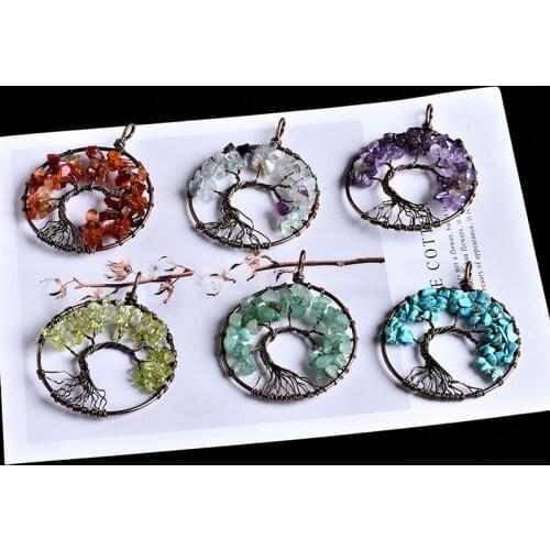 Abay 1PC natural crystal mineral jewelry tree of life pendant guardian fashion couple pendant necklace pendant DIY gift jewelry