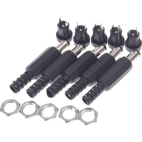 10PCS DC Power Connector Pin 2.1x5.5mm Female Plug Jack + Male Plug Jack Socket Adapter PCB Mount DIY Adapter Connector 2.1X5.5