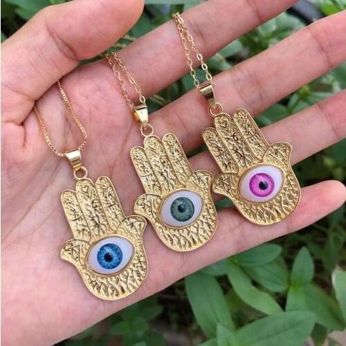 10Pcs High quality gold plated evil eye hamsa hand short necklace choker collar jewelry accessories for lady women girl