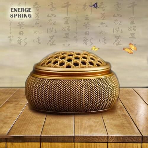 2021 Style Pure Copper Incense Burner Brass Grid Sandalwood Incense Burner Antique Aroma Stove Coil Incense Censer Home Decor