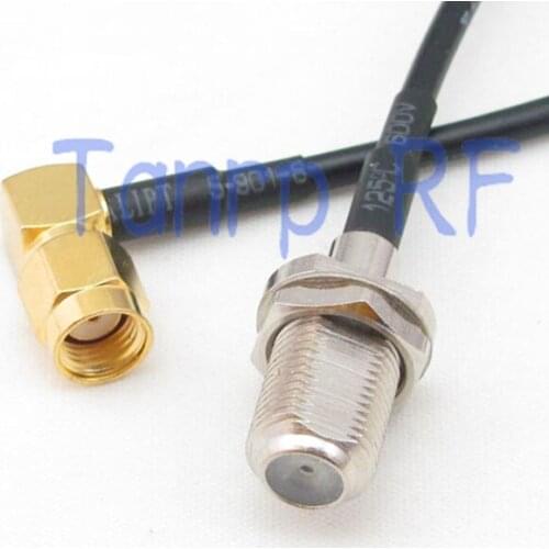 6in F female jack to RP-SMA male plug right angle RF connector adapter 15CM Pigtail coaxial jumper cable RG174 extension cord