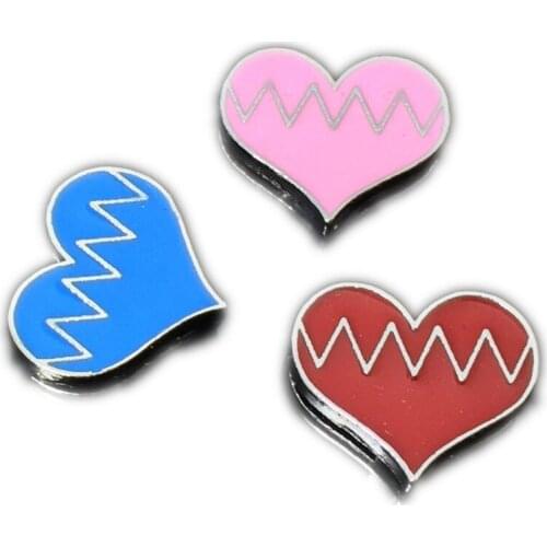 8mm Hole Red Pink Blue Heart Slide Charms Enamel Slide Beads DIY Accessories Handmade Jewelry For Bracelets Key Rings Pet Collar