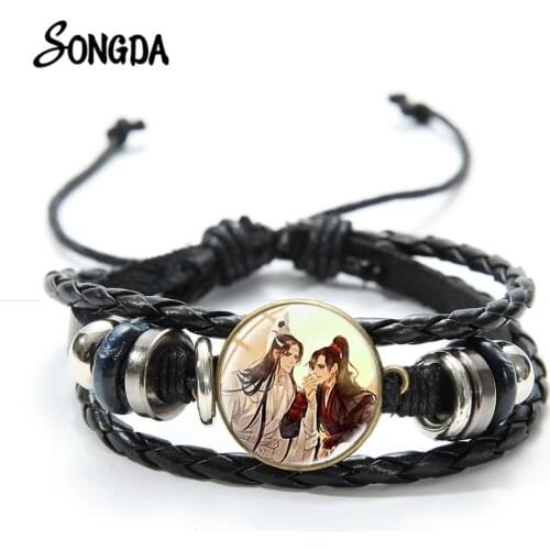 Anime Mo Dao Zu Shi Cartoon Figure Bracelet Grandmaster of Demonic Wei Wuxian Lan Wangji Best Friend Charm Leather Bangle