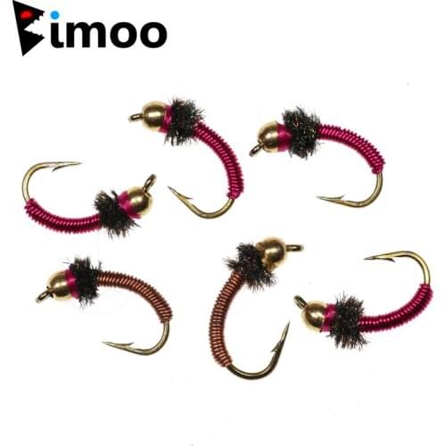 Bimoo 6PCS #12 Fly Fishing Beadhead Nymph Brassie Ice Fishing Hook Lure Bait with Mini Box
