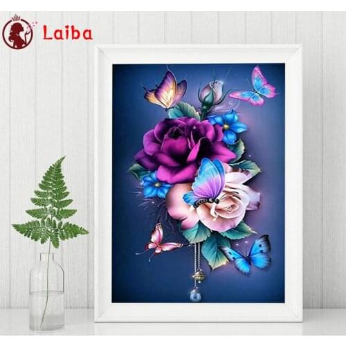 Diamond Mosaic Flower butterfly Picture Of Rhinestone Diamond Painting Cross Stitch Embroidery Needlework Wall Art