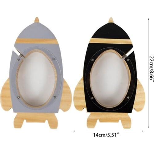 C5AA Wooden Rocket Piggy Bank Decoration for Kids Room Money Box for Boy Room Decor