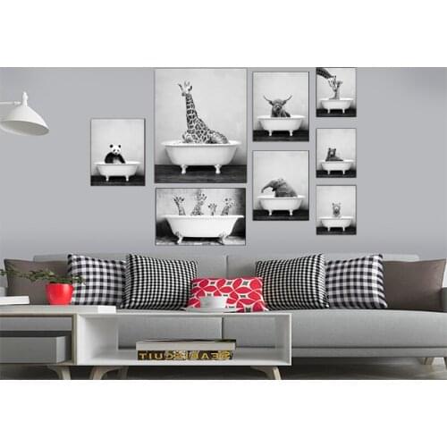 Baby Animals in the Bathtub Canvas Painting Wall Art Prints Nordic Posters Wall Pictures For Home Room Decor (No Frame)