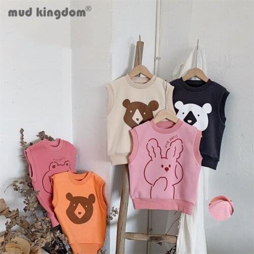 Mudkingdom Kids Fleece Vest Cartoon Sleeveless Crew Neck Loose Fit Pullover Tops Boys Girls Autumn Winter External Wear Clothes