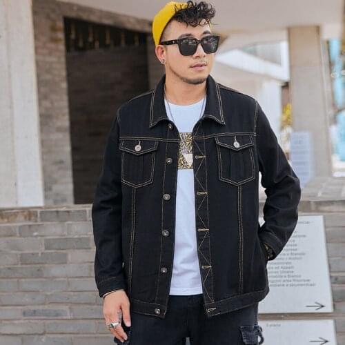 Dj7081 Autumn Men Loose Denim Jacket Fashion Trendy Classic Streetwear Casual Simple Daily Double Pocket Bright Line Cool Coat