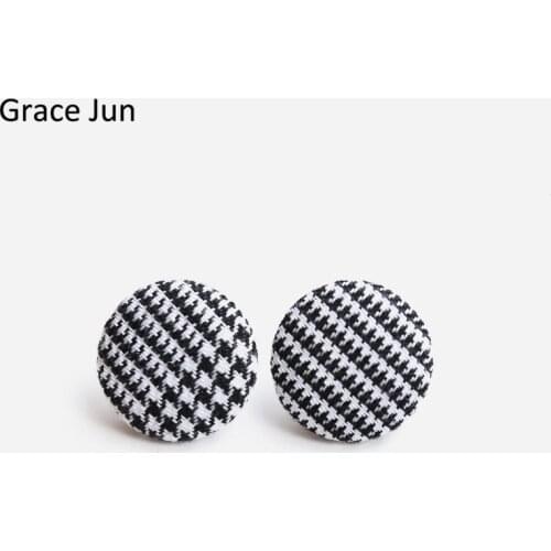 Grace Jun 2019 New Design Lattice Button Shape Clip on Earrings and Pierced Earrings for Women Party Elegant Jewelry Accessory