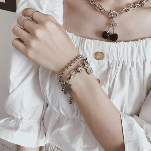 Stainless Steel Heart Bangle Gothic Bracelet for Women Punk Rock Chain Adjustable Bracelet Retro Jewelry Pendant Party Gifts