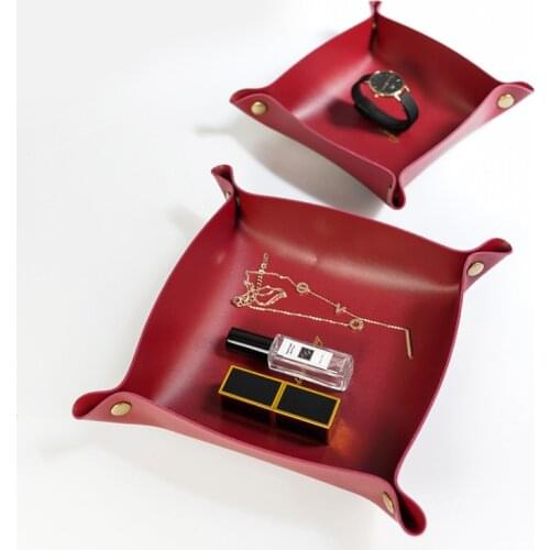 PU Leather Desktop Storage Tray Leather Key Plate Home Decoration Dice Tray Jewelry Wallet Coins Folding Debris Storage Box