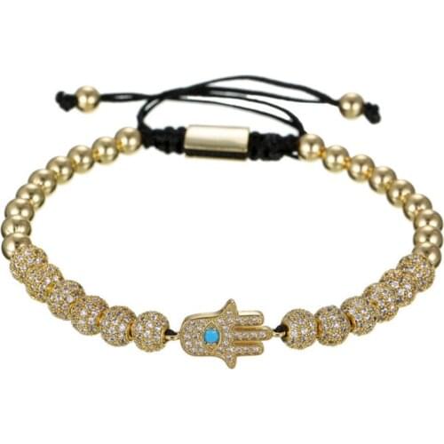 Creative Wild Copper Bead Woven Adjustable Micro-inlaid Zircon 6mm12 Drill Ball Palm New Bracelet Bracelet Lucky Jewelry Gift