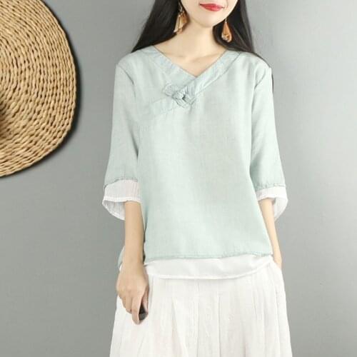Linen Shirt Women Blouse Tops Chinese Style Vintage Retro Coat Fairy Tai Chi Uniform Tang Suit Breathable Casual Hanfu Outfits