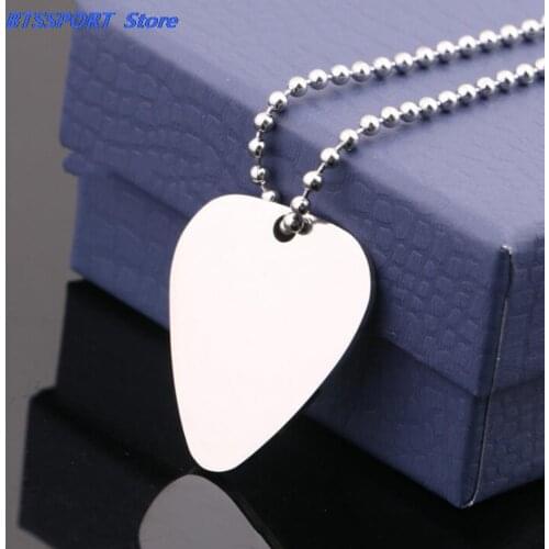 1Pcs Guitar Picks Stainless Steel Glossy With Necklace Guitar Picks Pendant Strips Chain Necklaces Jewelry Picks