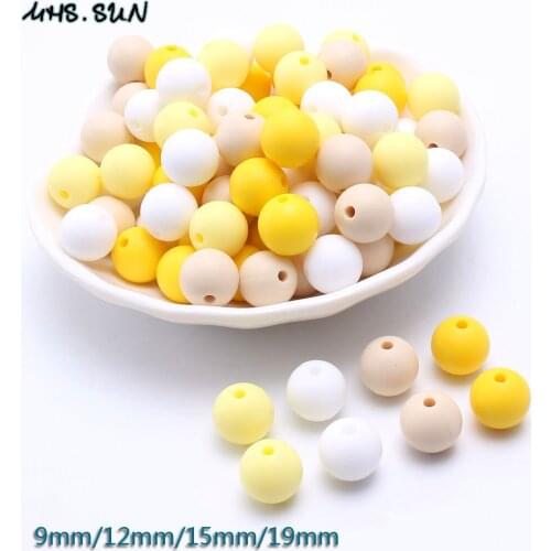 MHS.SUN Cute Yellow/Snow Color Round Silicone Beads Chewable Teething Silicone Loose Beads For Necklace DIY Jewelry Accessories
