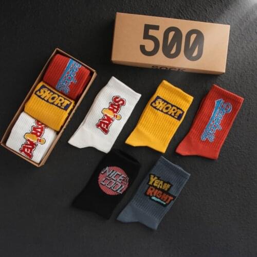 3 pairs/Box Fall Season Street Fashion Man Socks Trend Cartoons Sports Socks Cotton Female Ins Thin Section Couples Letter Socks