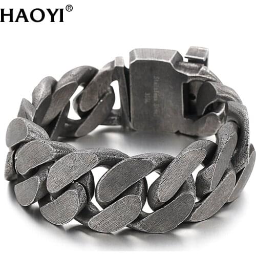 25mm Punk Brushed Bike Chain Matte Polished Mens Bracelet Curb Cuban Link Chain 316L Stainless Steel Bracelet