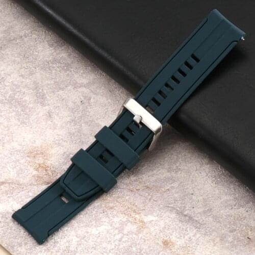 20mm Soft Silicone Watchband Chic Dark Green Watch Strap Men Women Practical Replacement Bands 17 Holes Pin Buckle Bracelet