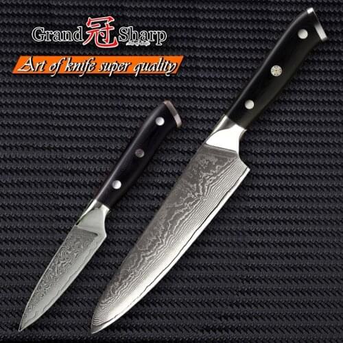 Damascus Steel Kitchen Knife Set 2 Pcs Gyuto Chef Paring Knife vg10 Japanese Damascus Steel Kitchen Knives Cook Tool G10 Handle