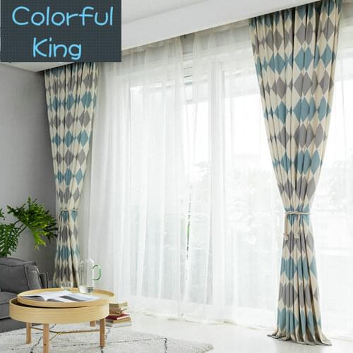 Geometric Pattern Window Curtains Blackout for Living Room Kitchen Bedroom Treatment Diamond Drapes Blue Yellow