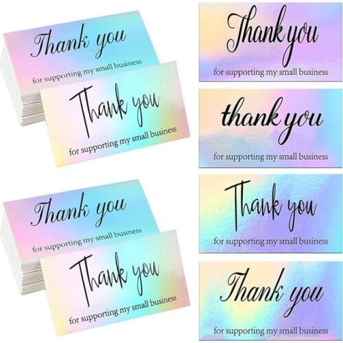 50 Pcs Rectangle Laser Rainbow Business Greeting Card 4 Styles Flower Bouquet Cards Thank You Gift Tag Decoration 9*5cm
