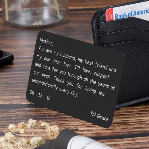 Personalized Wallet Insert Card for Men Husband From Wife Girlfriend Boyfriend Birthday Valentines Day Gifts for Him Groom Bride
