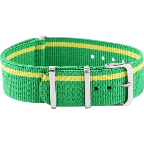 20MM Unisex Fabric Nylon Watchband Fashion Green Yellow Sport Army Canvas Striped Watch Strap Metal Buckle Replacement Wristband