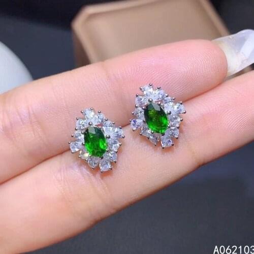 KJJEAXCMY 925 sterling silver inlaid natural diopside Womens fresh elegant lovely flower gem ear stud earring support check