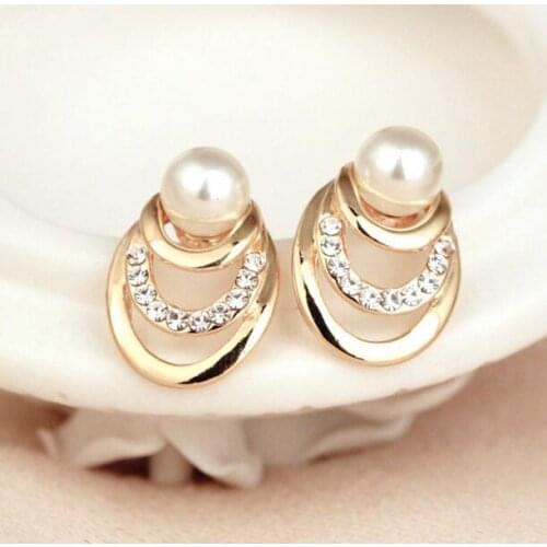 Korean Version Of Simple Fashion Elegant Personality Wild Temperament Three-layer Pearl Crystal Color Earrings Aliexpress Sale