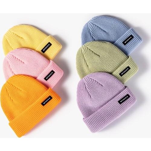 Korean Fashion Letter Patch Melon Hat Women Autumn Winter Casual Warm Knit Cold Hat Mens Wool Hat Tide