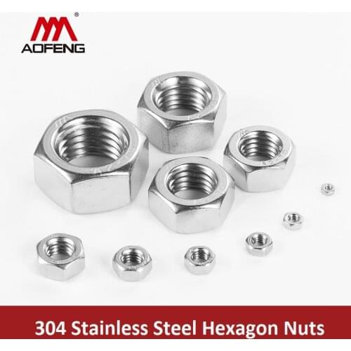 304Stainless Steel Hexagon Nuts M2 M3 M4 M5 M6 M8 M10 M12 M14 M16 M20 M24 Hexagon Nuts for Hexagon Screws for Mechinal Use
