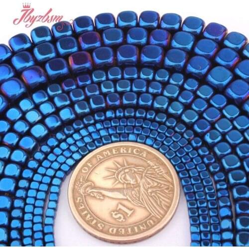 2,3,4,6mm Smooth Cube Beads Blue Hematite Beads Natural Stone Spacer Beads for Women Necklace Bracelets Jewelry Making DIY 15"