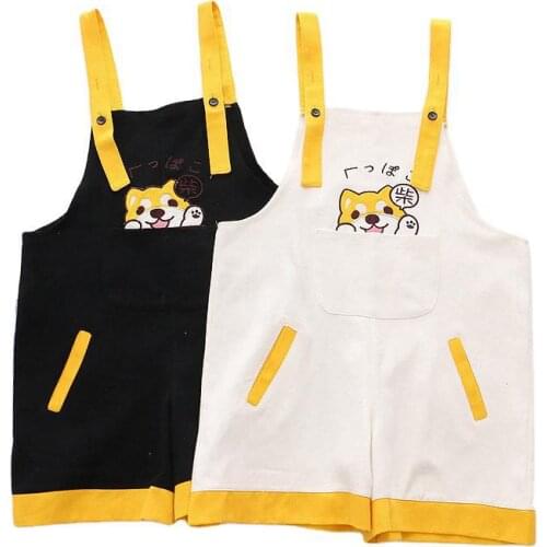 Harajuku Korean Japanese Style College Kawaii Cartoon Rompers Womens Jumpsuit Femme Cute Dog Embroidery Casual White Shorts