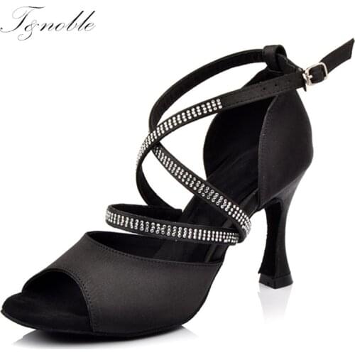 Social Dancing Shoes Rhinestone Latin Ballroom Dance Shoes Women`s Tango Salsa Waltz Dance Soft Sole High Low Heels Sandals