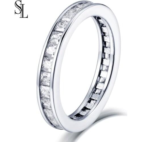 SL Fashion 925 Sterling Silver Full Eternity Women Engagement Ring Simulated Diamond Wedding Silver Bridal Rings jewelry