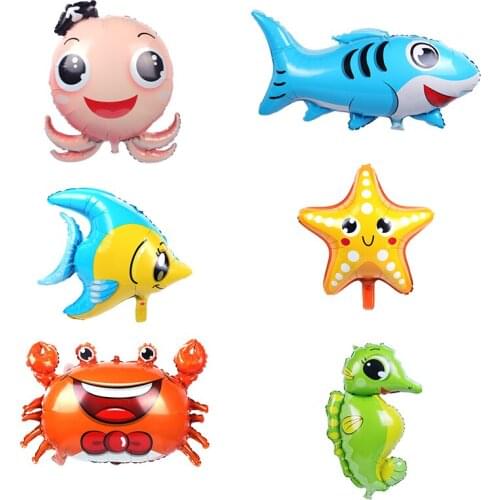 1pcs Mini Cute Shark Seahorse Starfish Foil Balloons Kids Toys Birthday Party Decoration Ocean Animal Theme Air Ball Baby Shower