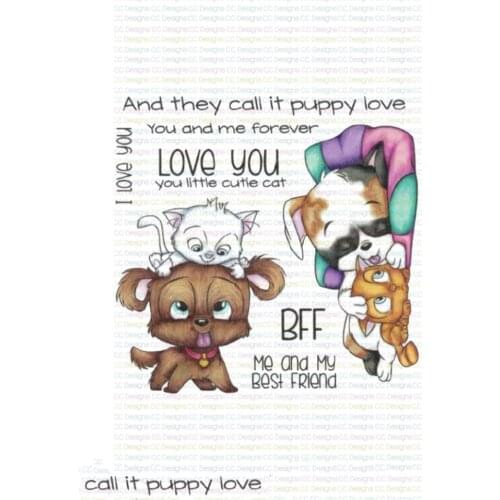 14x14 Two puppies Transparent Clear Rubber Stamp Sheet Cling Scrapbooking Photo Album PaperCard DIY Craft